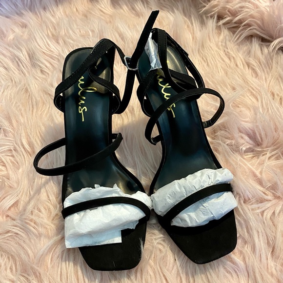 Leticiya Black Suede Ankle-Strap high heel Sandals - Picture 2 of 4